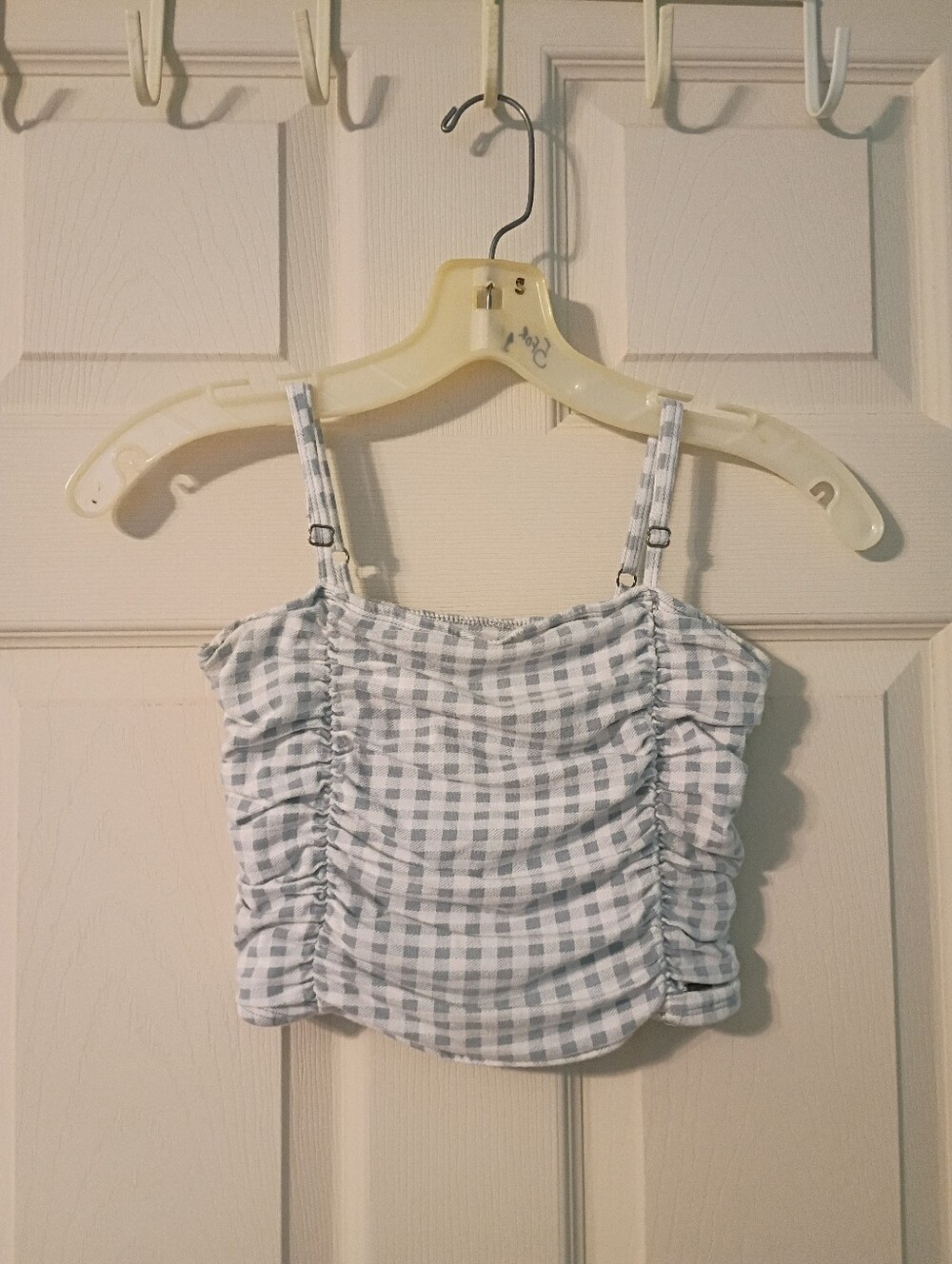 Hollister Bluish Green & White Checkered Ruched Crop Top - Size XS